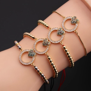 Heart Charm Bracelet Copper With Colorful Cubic Zirconia Micro Paved Adjustable Hand Jewelry For Women Elegant