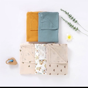 5-pack cotton muslin baby blankets with floral and rainbow prints on soft gauze fabric