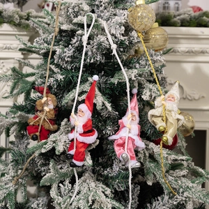 Climbing Santa Claus Hanging Ornament Resin Plush Figurine With Rope For Christmas Tree Fireplace Home Decor Traditional