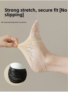 Detail of lace low-cut socks showing strong elasticity and anti-slip heel feature