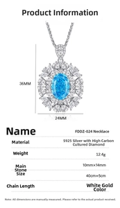 S925 Sterling Silber Erstellter Kohlenstoff Diamant Blauer Stein Anhänger Halskette Schmuck