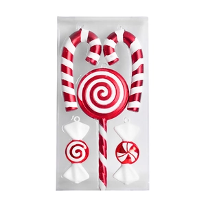 Christmas tree red and white candy cane and lollipop ornaments set on white background