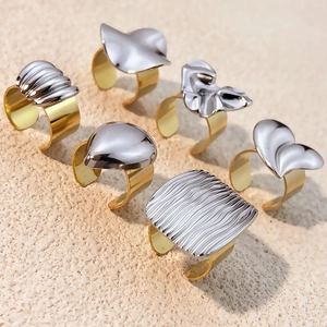 Adjustable Open Rings 304 Stainless Steel 18K Gold Plated Two Tone Irregular Geometric Heart Water Drop Minimalist