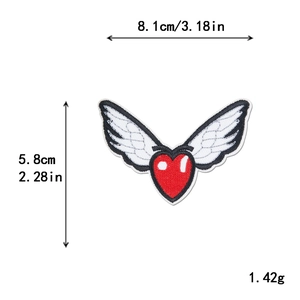 Red heart wings embroidery patch for clothing DIY decoration with size measurements