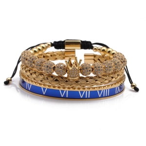 Luxury Crown Roman Numeral Bangle Bracelet For Men Women Stainless Steel Copper Enamel Zircon Adjustable Twist Cuff