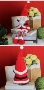 Front and back views of plush Christmas faceless gnome dolls with long legs and soft fabric