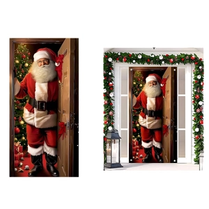 Christmas door banner featuring Santa Claus with glasses and festive garden decor
