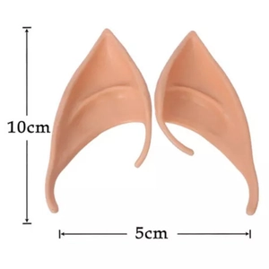 Detailed dimensions of latex elf ears showing 10cm height and 5cm width for cosplay