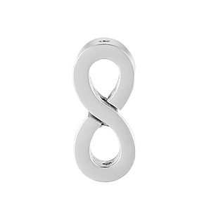 Polished stainless steel infinity symbol bead charm for jewelry making on white background