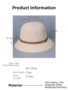 Detailed size chart for women's knit sun hat showing measurements and cotton blend material