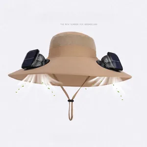 Chapeau de soleil à double ventilateur solaire et large bord pour activités de plein air