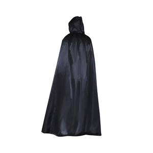 Mantello nero con cappuccio costume in raso vampiro strega per festa di Halloween cosplay
