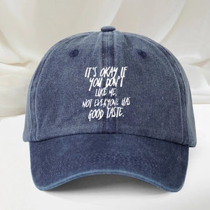Klassische gewaschene blaue Baumwoll-Baseballkappe mit weißem Slogan-Aufdruck vorne