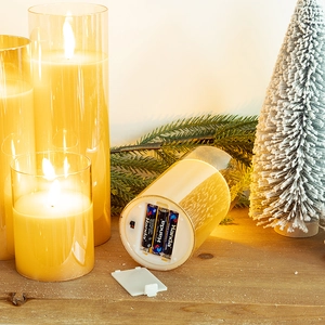 Elegant LED Christmas candle lamp set with glass casing and warm yellow festive lighting