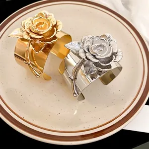 Metallic rose cuff bracelet set in gold and silver finish with adjustable open design