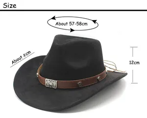 Size chart showing circumference, brim, and height for this wool felt jazz fedora hat