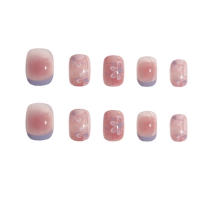 Faux ongles dégradés rose et violet avec motifs floraux blancs lot de 10