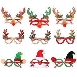 Christmas Decorative Glasses Frames Glitter Plastic Reindeer Antler Santa Hat Elf Ears Holiday Party Photo Props Novelty