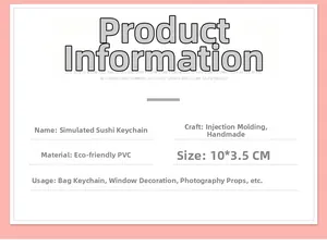 Specifiche dettagliate del portachiavi sushi in PVC con dimensioni di 10x3,5 cm