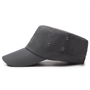 Men's dark grey quick-dry flat top military cap with metal eyelets and sun protection