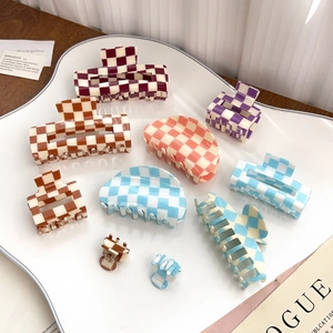 Checkerboard Hair Claw Clip Retro Acrylic Nonslip Hairpin Acetate Geometric Square Hair Catch Barrette Accessories For Women