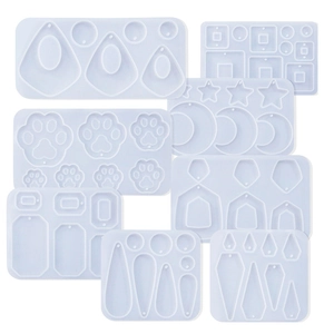 DIY silicone earring molds for resin jewelry featuring stars, moons, and geometric shapes