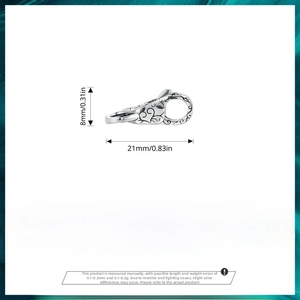 Detailed specs for 925 silver acanthus double lobster clasp measuring 8x21mm and 1.9g