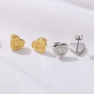 Heart Stud Earrings Stainless Steel Minimalist Sweet Dotted Edge Jewelry Gift For Women Girls