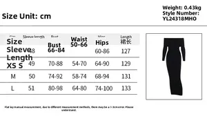 Größentabelle für schulterfreies Strickkleid mit Maßen für Brust, Taille und Länge