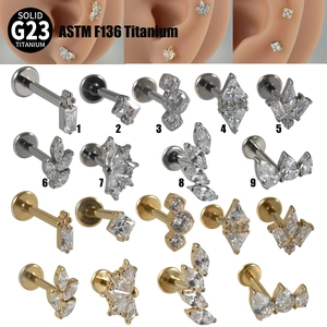 G23 Titanium Labret Stud Internal Thread Lip Ring Cartilage Earring Body Piercing Jewelry Marquise Flower Zircon Flat Back