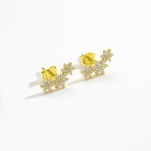 Elegant gold flower cluster stud earrings made of 925 sterling silver with shiny zircon gems