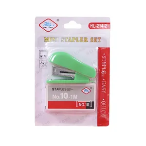 Portable mint green mini stapler set with No.10 staples in blister card packaging