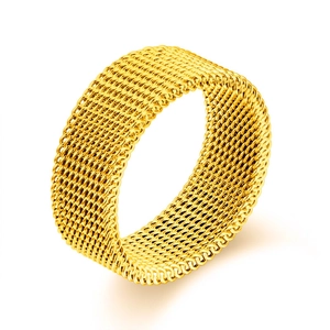 8mm gold woven mesh stainless steel ring for men featuring a classic business style