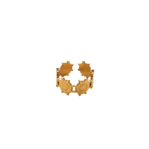 Minimalist golden stainless steel adjustable ring with daisy leaf floral design