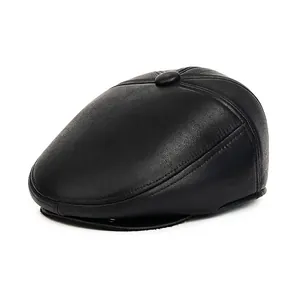 Men Ivy Flat Cap PU Leather Woolen Warm Winter Windproof With Earflaps Retro British Style Casual Accessories