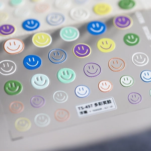 5D colorful smiley face nail stickers TS-497 with thin relief texture for nail art