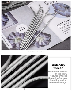 Macro detail of anti-slip thread on stainless steel straight and curved metal straws