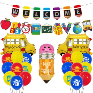 Back to school party decoration set with welcome banner and school bus foil balloons