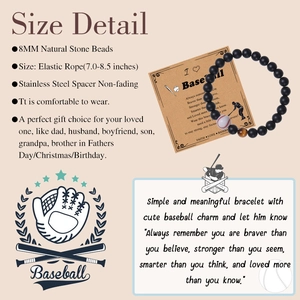 Black 8mm matte stone baseball bracelet with adjustable cord and inspirational card