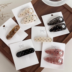 Acetate Duckbill Hair Clips Elegant Rhinestone Faux Artificial Pearl Side Bangs Clip Geometric Ponytail Holder Accessory For Women