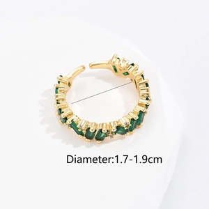 Detail showing 18K gold plated ring size measuring 1.7 to 1.9cm with green zircon