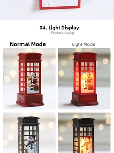 Detailed comparison of red and bronze LED Christmas telephone booth lanterns lit and unlit