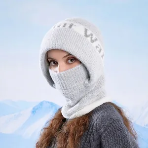 Grey winter knitted balaclava with earflaps and fleece lining for windproof outdoor warmth