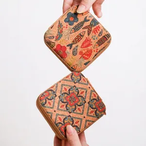 Vintage Cork Jewelry Box Portable Travel Storage Organizer Zipper Case For Rings Earrings Necklaces Mandala Floral Pattern