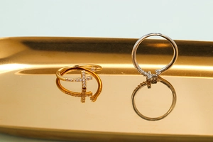 Minimalist gold and silver cross open rings with shimmering pavé zircon stones
