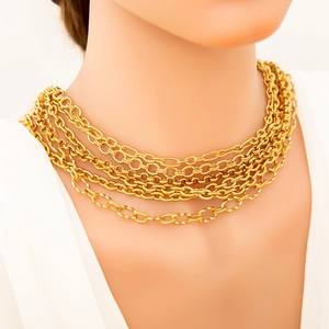 Layered 18K gold stainless steel necklace with tropical coconut tree ocean pendant