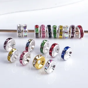 Perle distanziatrici argentate con strass colorati per creazione gioielli fai-da-te