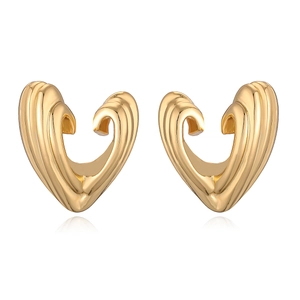 Minimalist gold plated geometric heart stud earrings with a glossy metallic finish