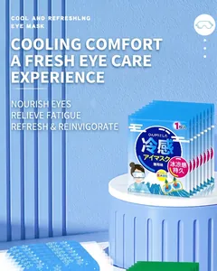 Macro view of cooling ice eye mask packaging with mint scent and snowflake design