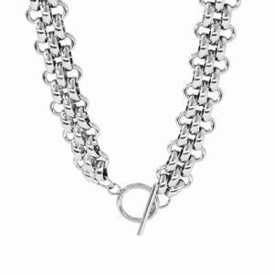 Industrial style silver titanium steel chunky chain necklace with toggle clasp closure